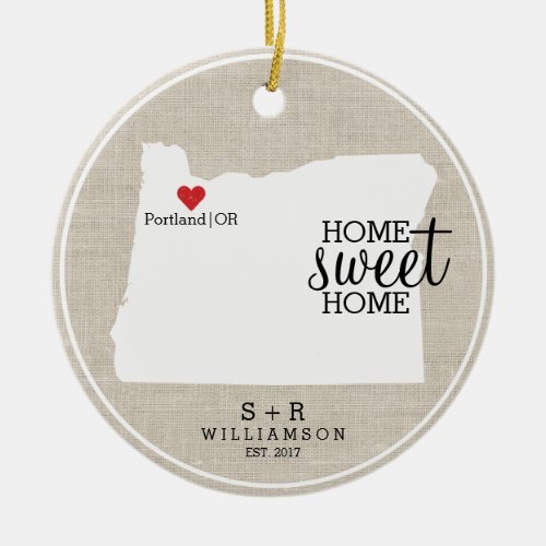 Oregon State Love Home Sweet Home Custom Map Ceramic Ornament