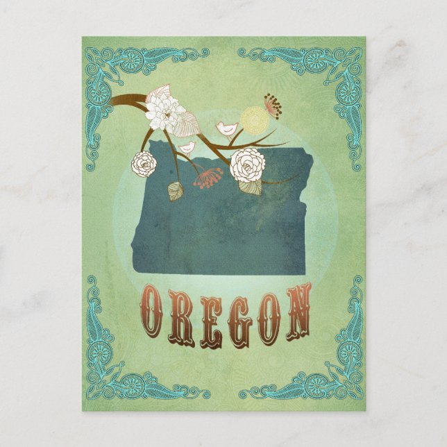 Oregon State Map – Green Postcard (Front)