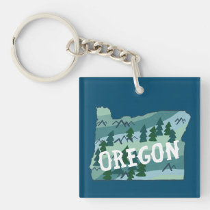 Oregon State Map Illustration Keychain