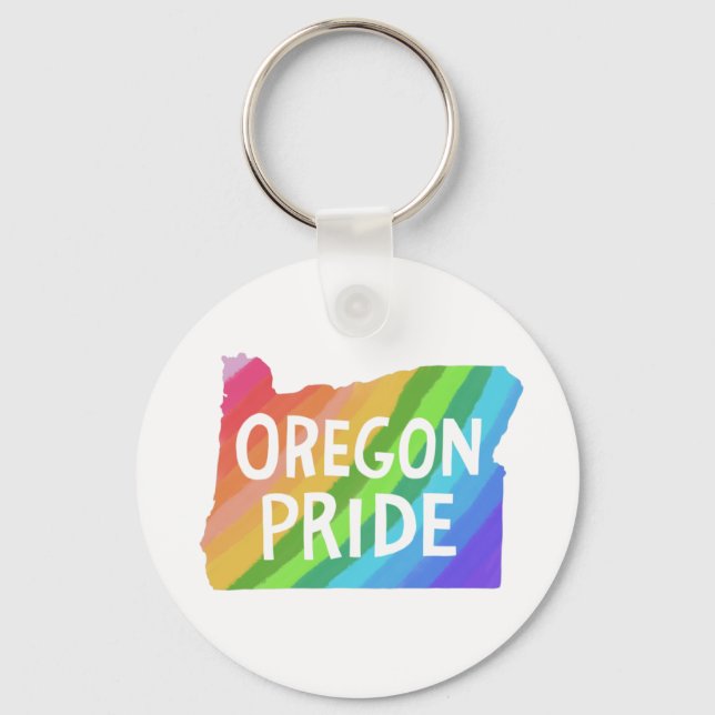 Oregon State Map Illustration RAINBOW PRIDE Keychain (Front)