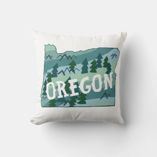 Oregon State Map Illustration Throw Pillow (Front)