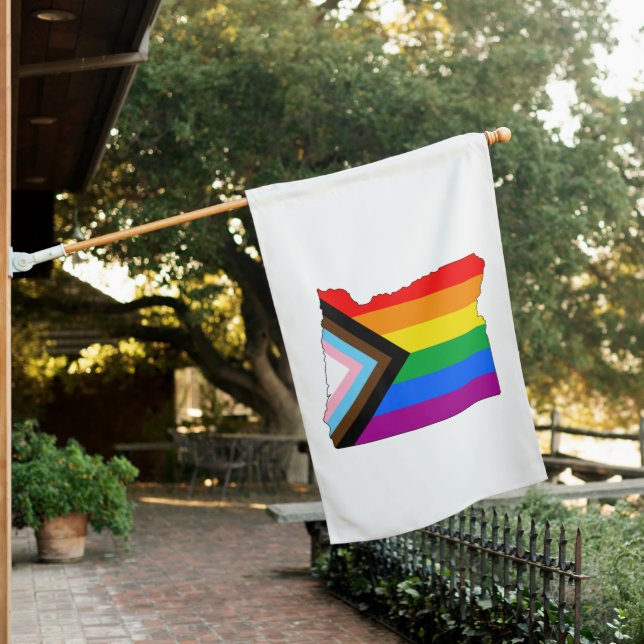 Oregon State Pride LGBTQ Progress Pride House Flag (In SItu)