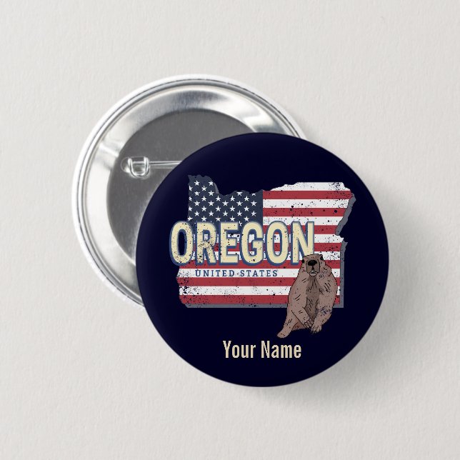 Oregon State United States Retro Map USA Souvenir Button (Front & Back)