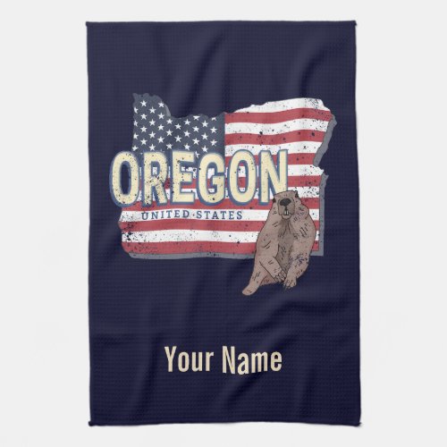 Oregon State United States Retro Map USA Souvenir Kitchen Towel