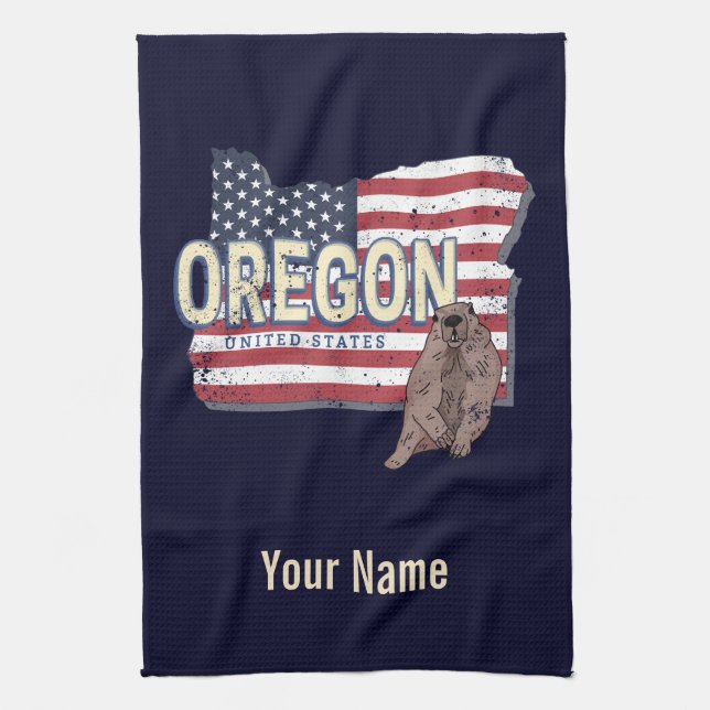 Oregon State United States Retro Map USA Souvenir Kitchen Towel (Vertical)