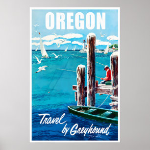 Oregon Travel Poster Coast Art Fishing Print