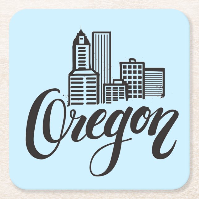 Oregon Typography Design Square Paper Coaster (Front)
