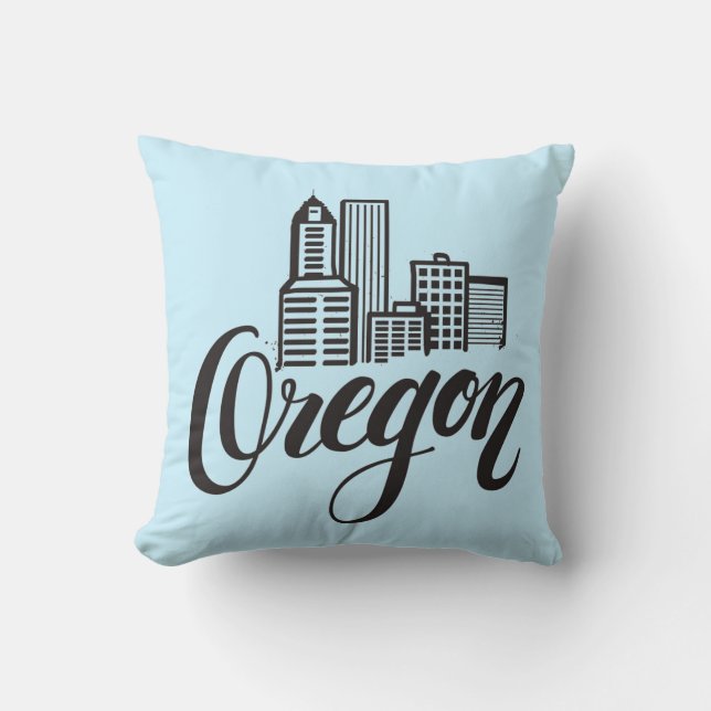 Oregon Typography Design Throw Pillow (Front)