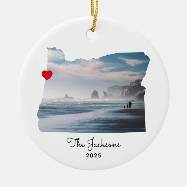 Oregon Vacation Photo Red Heart Ceramic Ornament (Front)