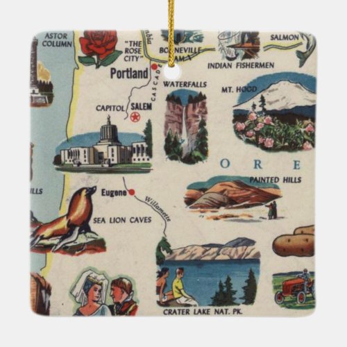 Oregon Vintage Tourist Map Ceramic Ornament