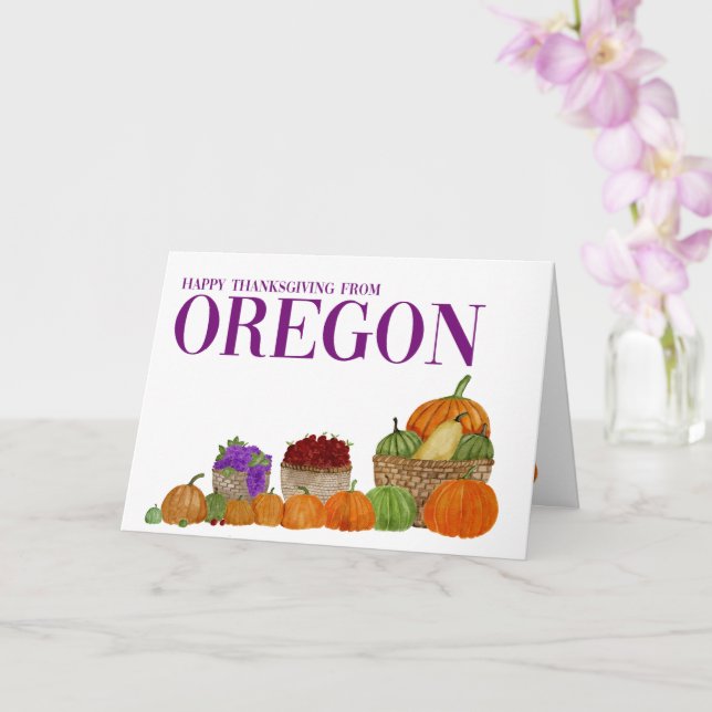Oregon Watercolor Pumpkins Thanksgiving Card (Orchid)