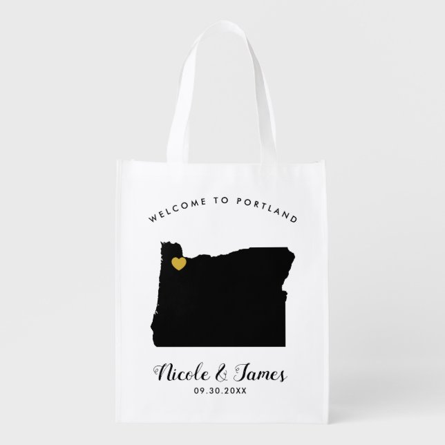 Oregon Wedding Welcome Bag, Black & Gold Tote (Front)