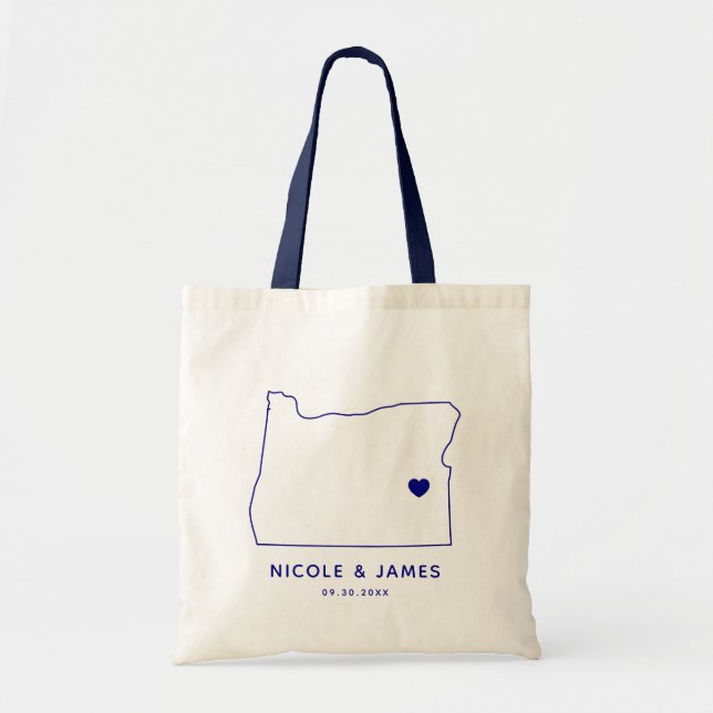 Oregon Wedding Welcome Bag Map Tote, Navy (Front)