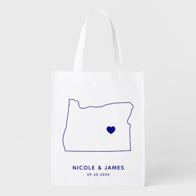Oregon Wedding Welcome Bag Navy Tote with Map (Front)