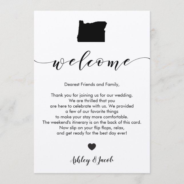 Oregon Wedding Welcome Letter & Itinerary Card (Front)