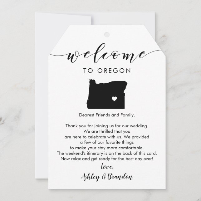 Oregon Wedding Welcome Tag, Letter, Itinerary (Front)