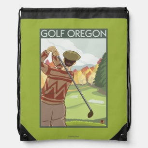 OregonGolf Scene Vintage Travel Poster Drawstring Bag
