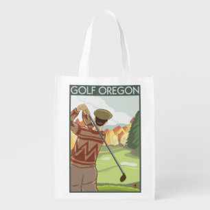 OregonGolf Scene Vintage Travel Poster Grocery Bag