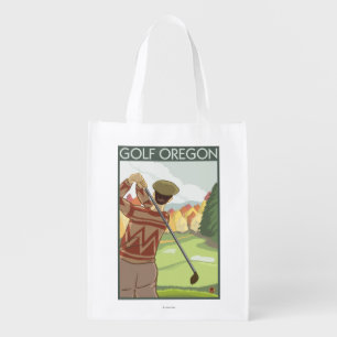 OregonGolf Scene Vintage Travel Poster Grocery Bag