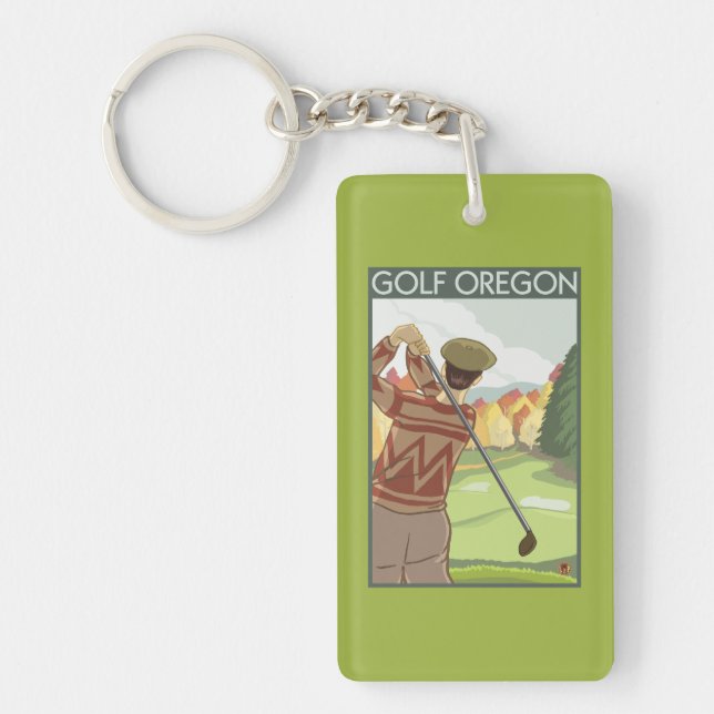 OregonGolf Scene Vintage Travel Poster Keychain (Front)