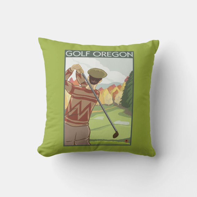 OregonGolf Scene Vintage Travel Poster Throw Pillow (Front)