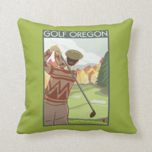 OregonGolf Scene Vintage Travel Poster Throw Pillow