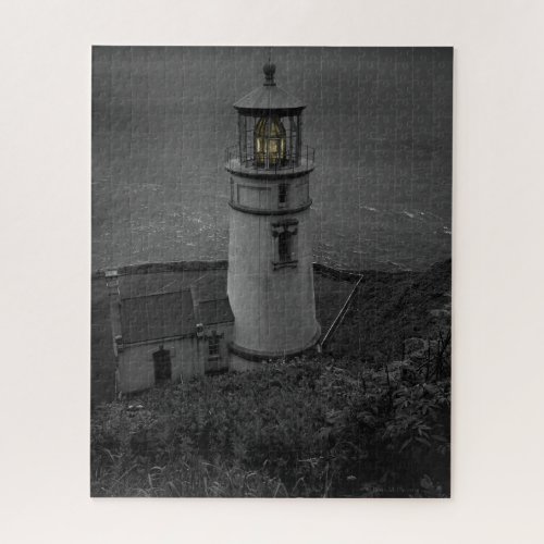 Oregons historic Heceta Head Lighthouse BW Jigsaw Puzzle