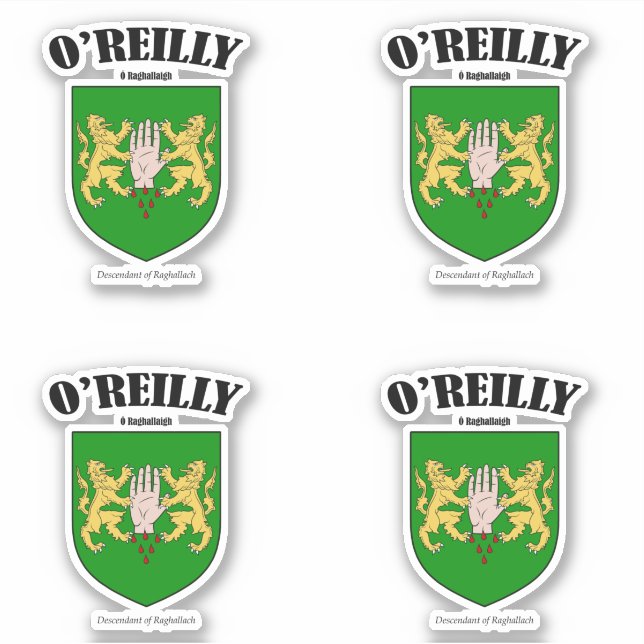 O'Reilly Crest Irish Translation & Meaning (x4) Sticker (Front)