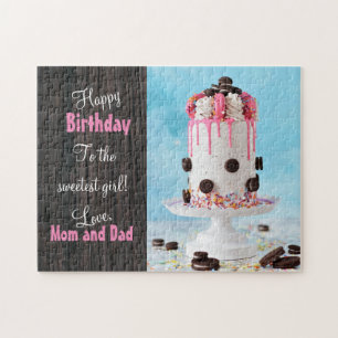Oreo Cookie Fan Pink and Fancy Girls Birthday Cake Jigsaw Puzzle