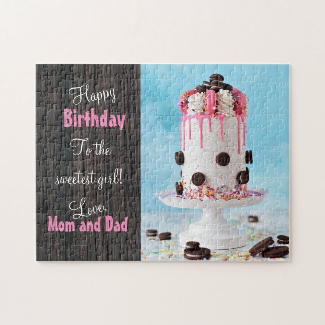 Oreo Cookie Fan Pink and Fancy Girls Birthday Cake Jigsaw Puzzle (Horizontal)