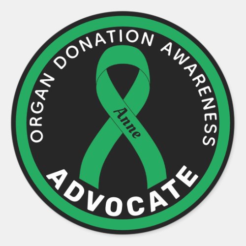 Organ Donation Advocate Ribbon Black Round Sticker