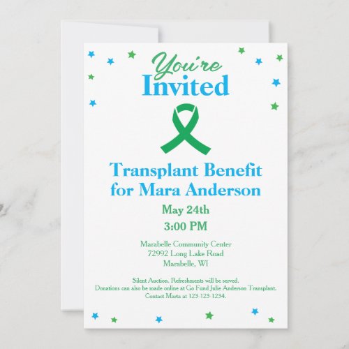 Organ Donation Transplant Fundraiser  Invitation