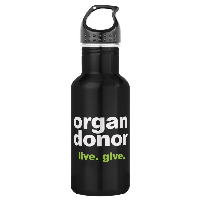 organ donor stainless steel water bottle (Front)