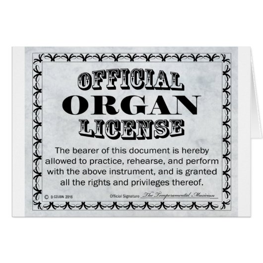 Organ License (Front Horizontal)