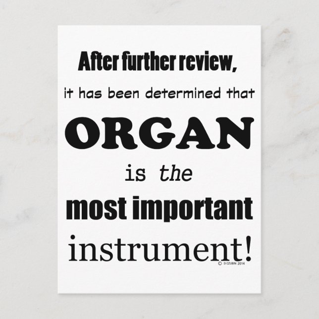 Organ Most Important Instrument Postcard (Front)