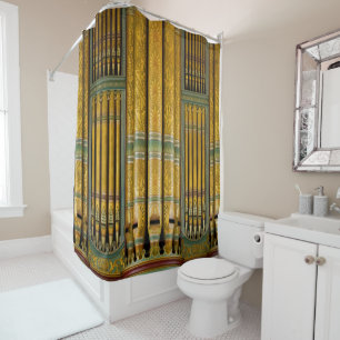 Organ pipes green and gold shower curtain