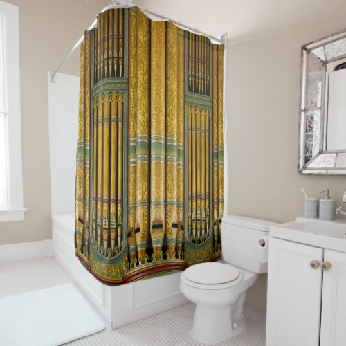 Organ pipes green and gold  shower curtain