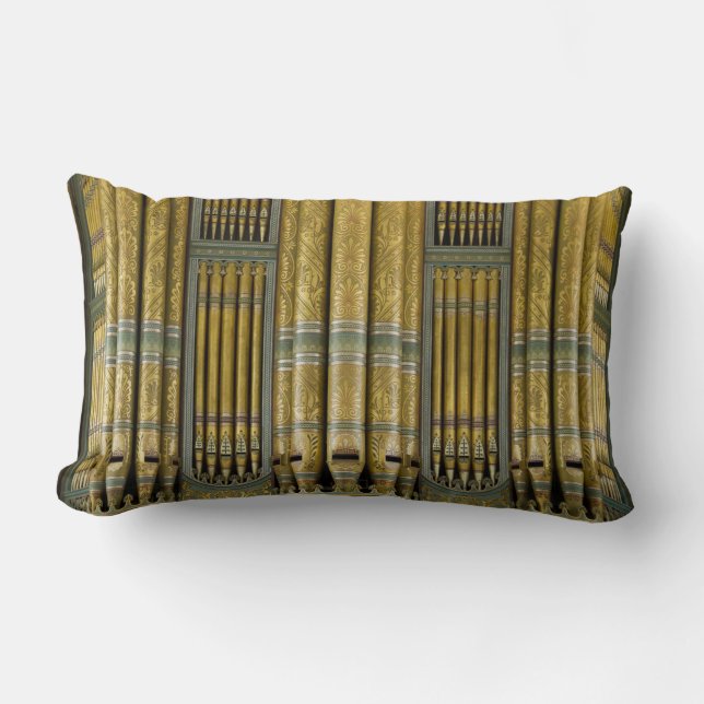 Organ pipes in green and gold lumbar pillow (Front)