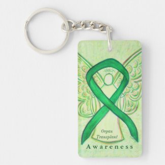 Organ Transplant Angel Awareness Ribbon Keychain