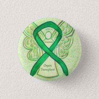 Organ Transplant Awareness Ribbon Angel Buttons