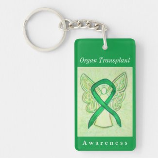 Organ Transplant Awareness Ribbon Angel Keychain