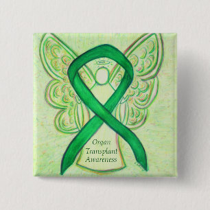 Organ Transplant Green Awareness Ribbon Angel Pins