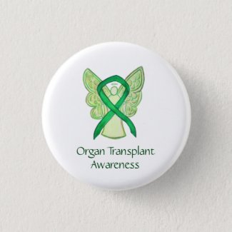 Organ Transplant Green Awareness Ribbon Angel Pins