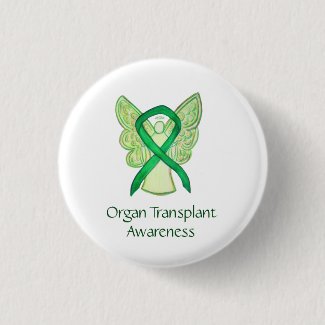 Organ Transplant Green Awareness Ribbon Angel Pins