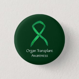 Organ Transplant Green Awareness Ribbon Custom Pin