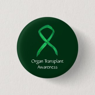 Organ Transplant Green Awareness Ribbon Custom Pin