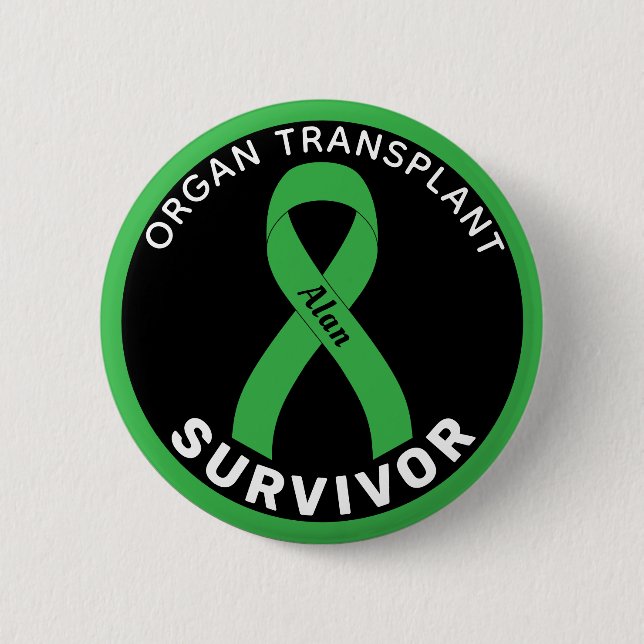 Organ Transplant Survivor Ribbon Black Button (Front)