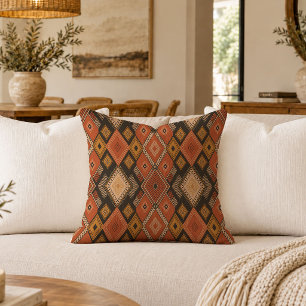 Organic African Geometric Throw Pillow Earth Tones