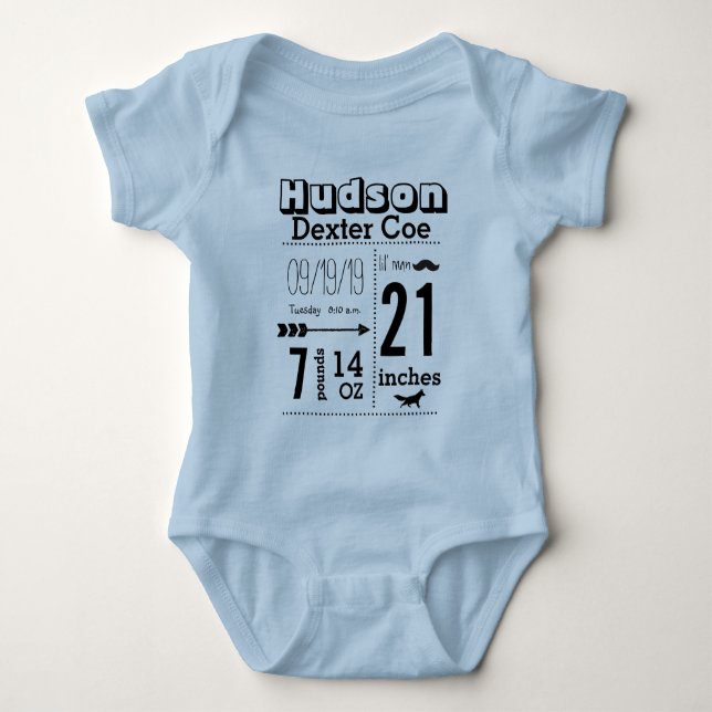Organic Baby Boy Birth Record Lil' Man Mustache Baby Bodysuit (Front)