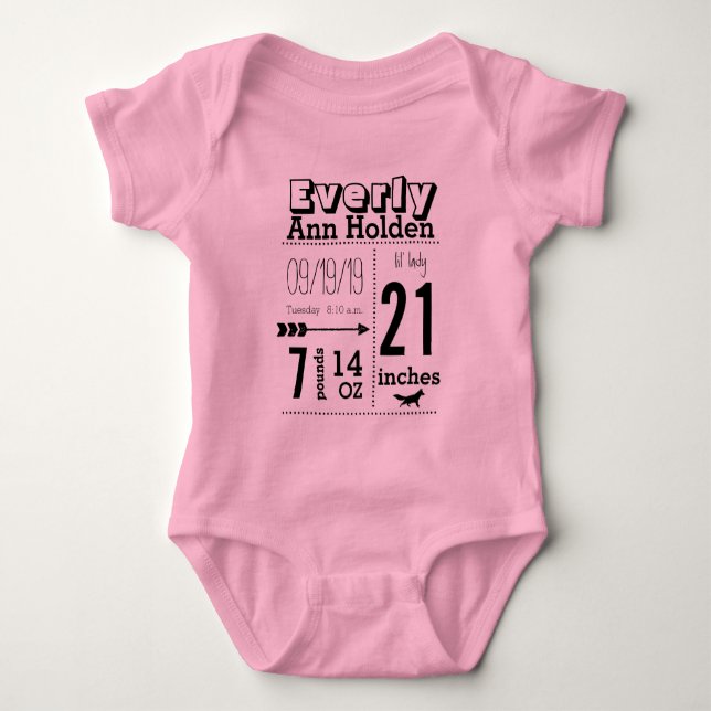 Organic Baby Girl Birth Record Lil' Lady Fox Baby Bodysuit (Front)
